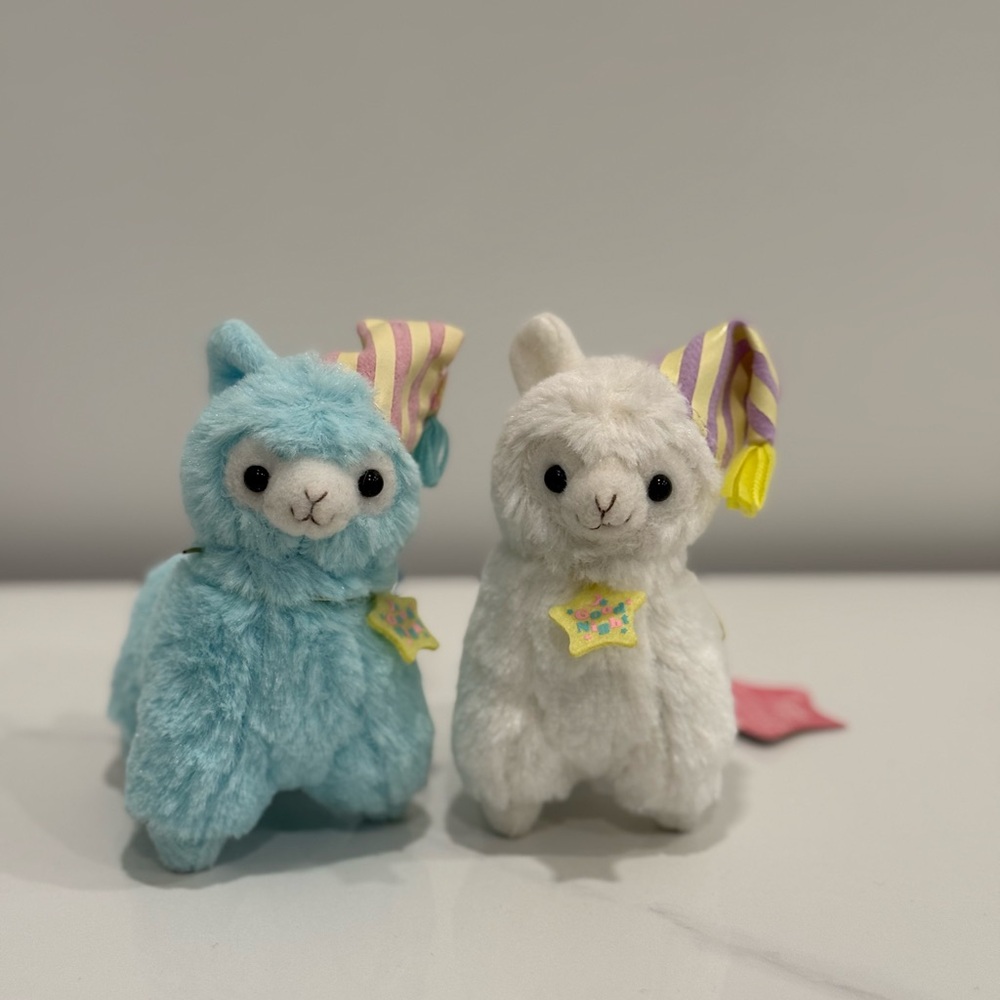 Plush Alpaca Toy Set - Blue and White